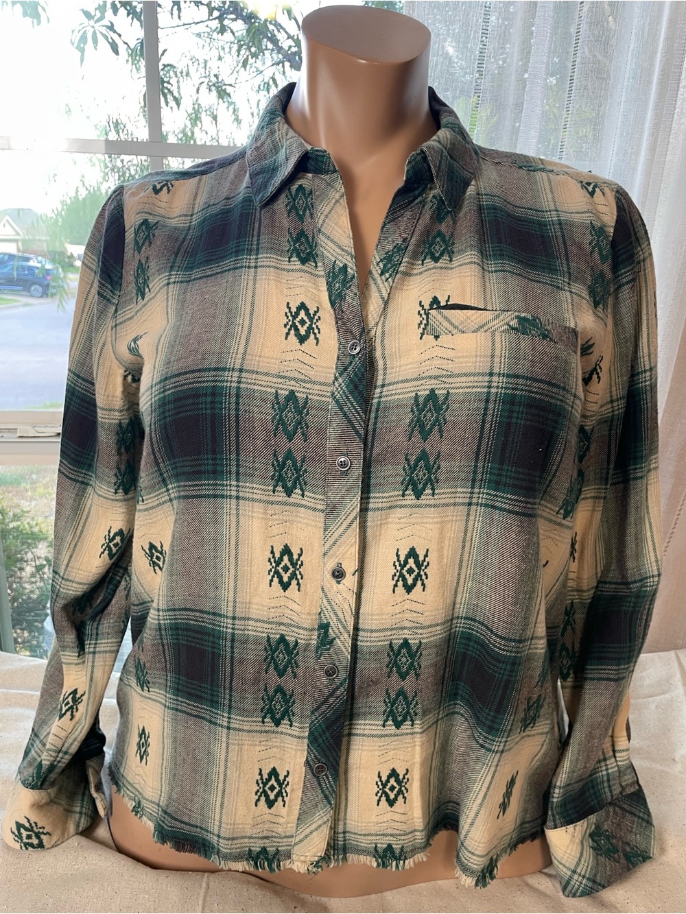 Westbound Green and Cream Plaid Button-Down Shirt